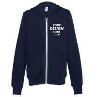 Bella + Canvas Youth Sponge Fleece Full-Zip Hoodie Sweatshirt, Navy, Front view, Mockup