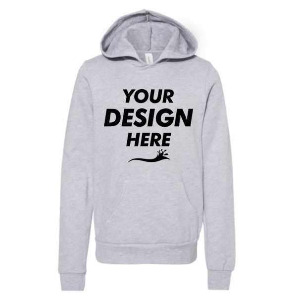 Bella + Canvas Youth Sponge Fleece Hoodie Sweatshirt, Athletic Heather, Front view, Mockup