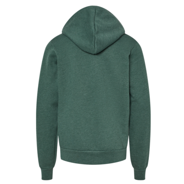 Bella + Canvas Youth Sponge Fleece Hoodie Sweatshirt, Heather Forest, Back view