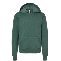 Bella + Canvas Youth Sponge Fleece Hoodie Sweatshirt, Heather Forest, Front view