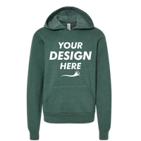 Bella + Canvas Youth Sponge Fleece Hoodie Sweatshirt, Heather Forest, Front view, Mockup