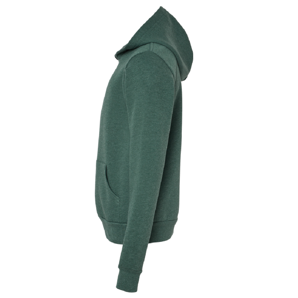 Bella + Canvas Youth Sponge Fleece Hoodie Sweatshirt, Heather Forest, Left Sleeve view