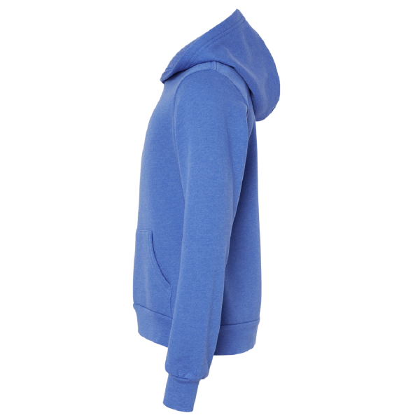 Bella + Canvas Youth Sponge Fleece Hoodie Sweatshirt, Heather True Royal, Left Sleeve view
