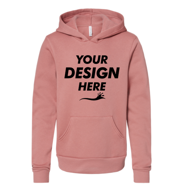 Bella + Canvas Youth Sponge Fleece Hoodie Sweatshirt, Mauve, Front view, Mockup