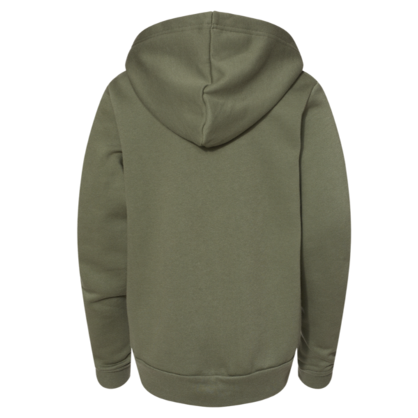 Bella + Canvas Youth Sponge Fleece Hoodie Sweatshirt, Military Green, Back view