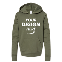 Bella + Canvas Youth Sponge Fleece Hoodie Sweatshirt, Military Green, Front view, Mockup