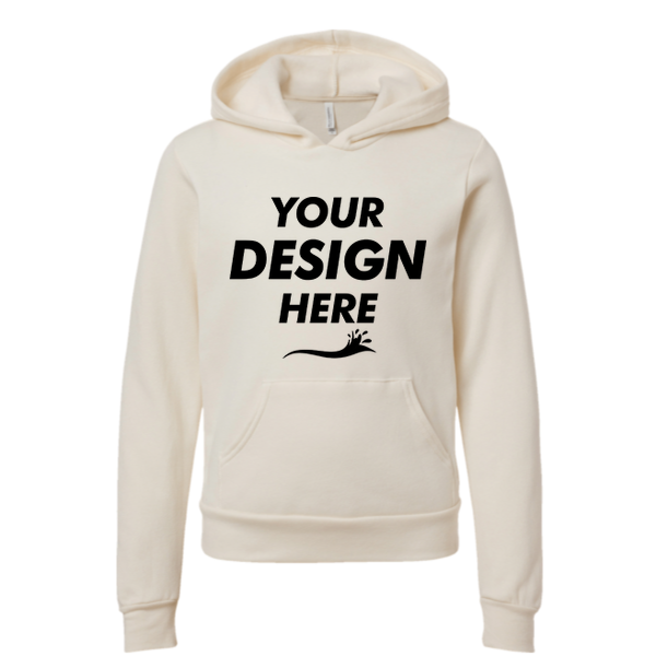 Bella + Canvas Youth Sponge Fleece Hoodie Sweatshirt, Natural, Front view, Mockup