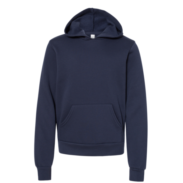 Bella + Canvas Youth Sponge Fleece Hoodie Sweatshirt, Navy, Front view