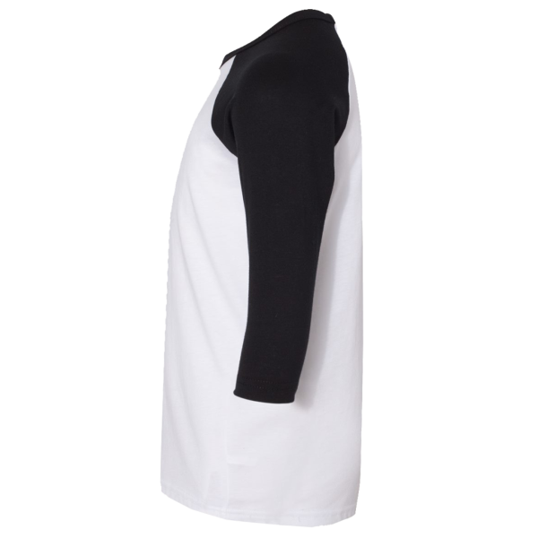 Bella + Canvas Youth Three-Quarter Sleeve Baseball Tee, White / Black, Left Sleeve view