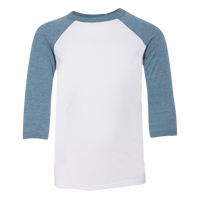 Bella + Canvas Youth Three-Quarter Sleeve Baseball Tee, White / Denim, Front view