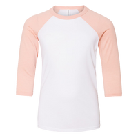 Bella + Canvas Youth Three-Quarter Sleeve Baseball Tee, White / Heather Peach, Front view