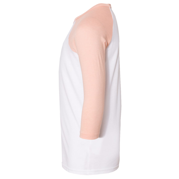 Bella + Canvas Youth Three-Quarter Sleeve Baseball Tee, White / Heather Peach, Left Sleeve view