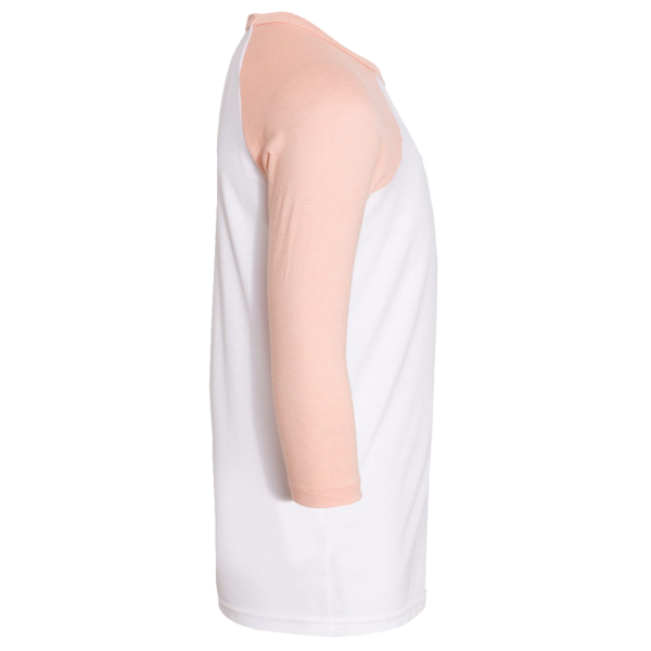 Bella + Canvas Youth Three-Quarter Sleeve Baseball Tee, White / Heather Peach, Right Sleeve view