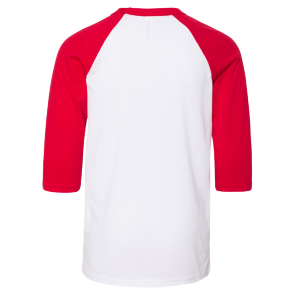Bella + Canvas Youth Three-Quarter Sleeve Baseball Tee, White / Red, Back view