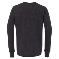 Bella + Canvas Youth Triblend Long Sleeve Tee, Charcoal Black Triblend, Back view