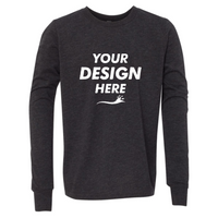 Bella + Canvas Youth Triblend Long Sleeve Tee, Charcoal Black Triblend, Front view, Mockup