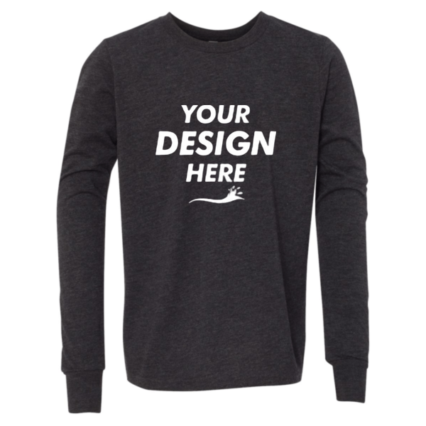 Bella + Canvas Youth Triblend Long Sleeve Tee, Charcoal Black Triblend, Front view, Mockup