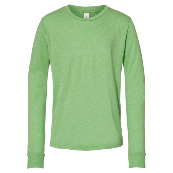 Bella + Canvas Youth Triblend Long Sleeve Tee, Green Triblend, Front view