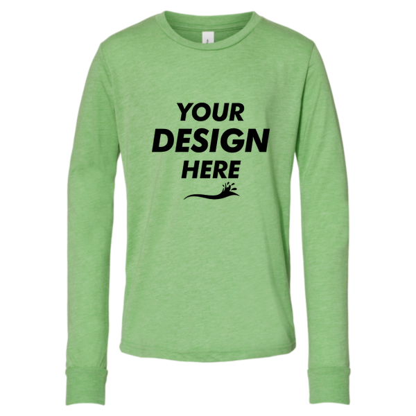 Bella + Canvas Youth Triblend Long Sleeve Tee, Green Triblend, Front view, Mockup