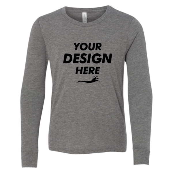 Bella + Canvas Youth Triblend Long Sleeve Tee, Grey Triblend, Front view, Mockup