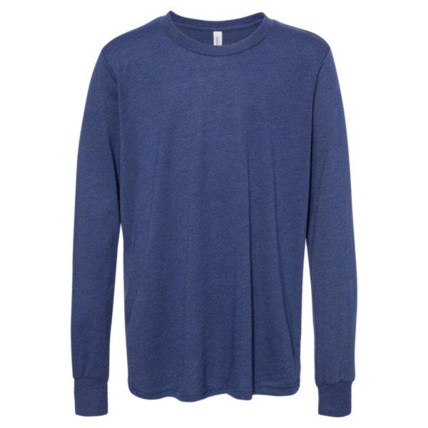 Bella + Canvas Youth Triblend Long Sleeve Tee, Navy Triblend, Front view
