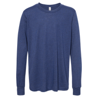 Bella + Canvas Youth Triblend Long Sleeve Tee, Navy Triblend, Front view