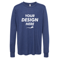 Bella + Canvas Youth Triblend Long Sleeve Tee, Navy Triblend, Front view, Mockup