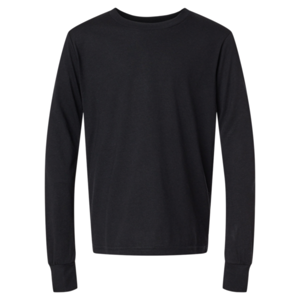 Bella + Canvas Youth Triblend Long Sleeve Tee, Solid Black Triblend, Front view