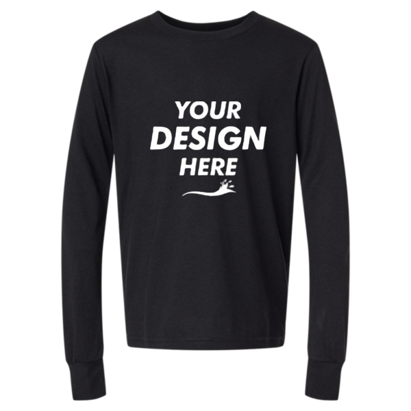 Bella + Canvas Youth Triblend Long Sleeve Tee, Solid Black Triblend, Front view, Mockup