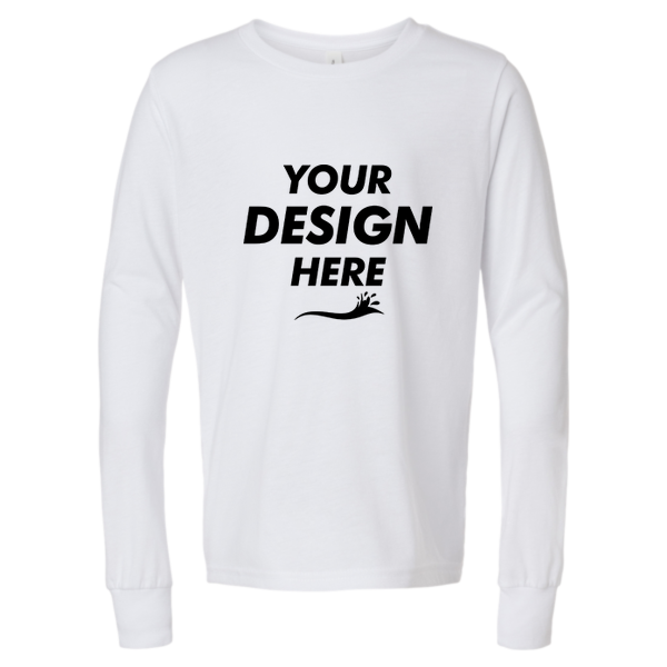 Bella + Canvas Youth Triblend Long Sleeve Tee, Solid White Triblend, Front view, Mockup