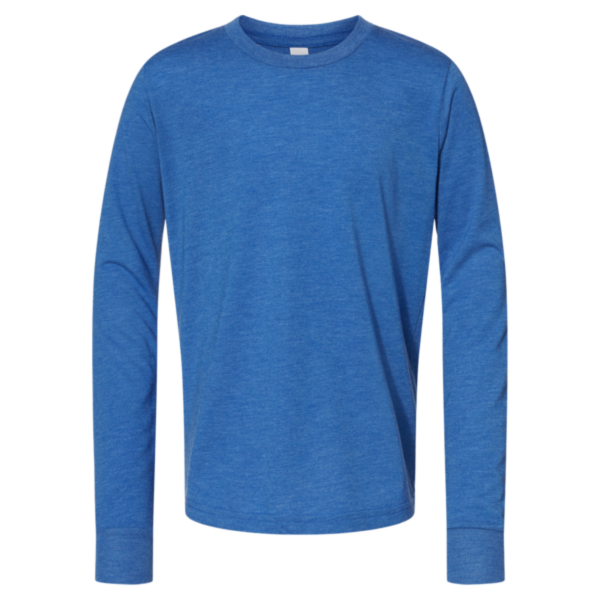 Bella + Canvas Youth Triblend Long Sleeve Tee, True Royal Triblend, Front view