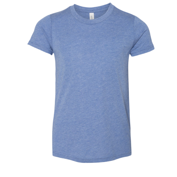 Bella + Canvas Youth Triblend Tee, Blue Triblend, Front view