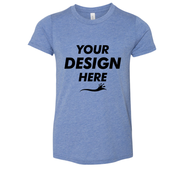 Bella + Canvas Youth Triblend Tee, Blue Triblend, Front view, Mockup