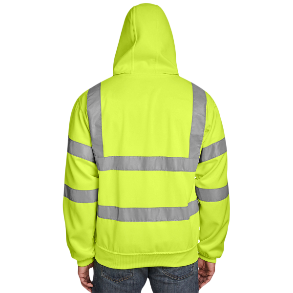 Berne Apparel Men's Berne Hi-Vis Class 3 Lined Hooded Sweatshirt, Yellow, Back view