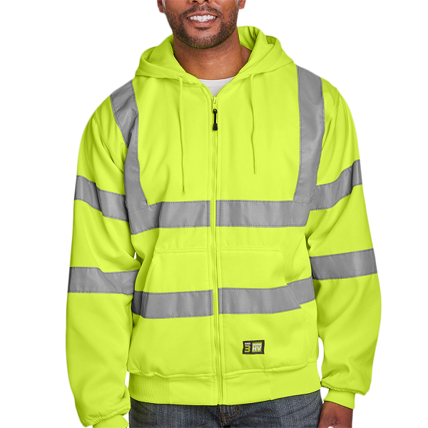 Berne Apparel Men's Berne Hi-Vis Class 3 Lined Hooded Sweatshirt, Yellow, Front view