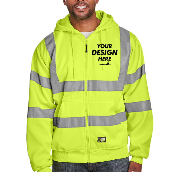 Berne Apparel Men's Berne Hi-Vis Class 3 Lined Hooded Sweatshirt, Yellow, Front view, Mockup
