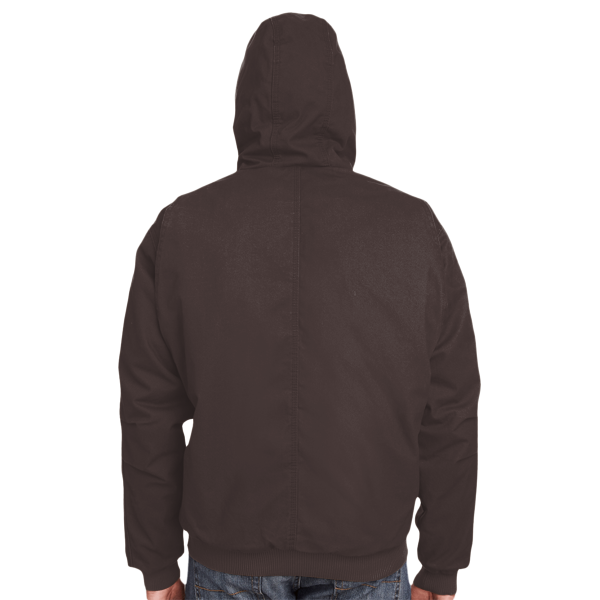 Berne Apparel Men's Heartland Washed Cotton Duck Hooded Jacket, Bark, Back view