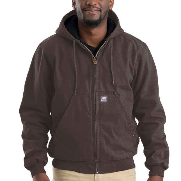 Berne Apparel Men's Heartland Washed Cotton Duck Hooded Jacket, Bark, Front view