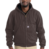 Berne Apparel Men's Heartland Washed Cotton Duck Hooded Jacket, Bark, Front view