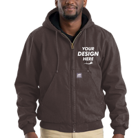 Berne Apparel Men's Heartland Washed Cotton Duck Hooded Jacket, Bark, Front view, Mockup