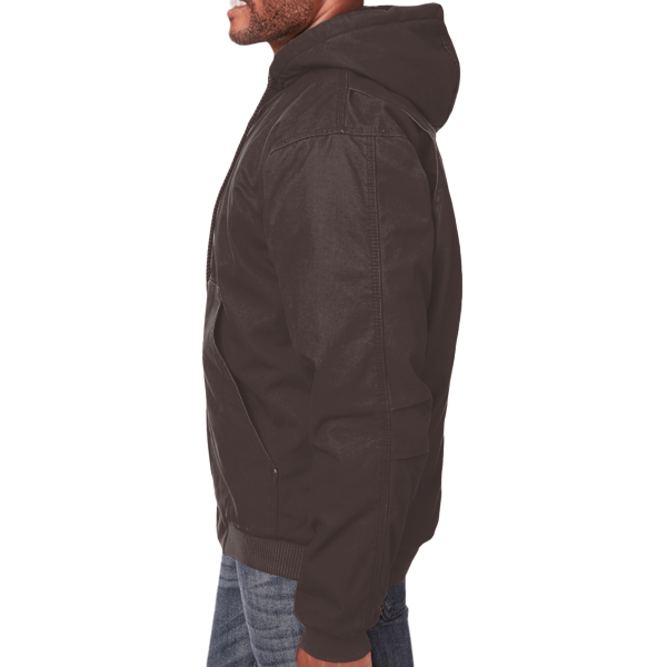 Berne Apparel Men's Heartland Washed Cotton Duck Hooded Jacket, Bark, Left Sleeve view