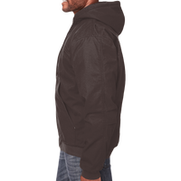 Berne Apparel Men's Heartland Washed Cotton Duck Hooded Jacket, Bark, Left Sleeve view