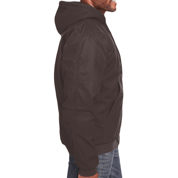 Berne Apparel Men's Heartland Washed Cotton Duck Hooded Jacket, Bark, Right Sleeve view