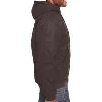 Berne Apparel Men's Heartland Washed Cotton Duck Hooded Jacket, Bark, Right Sleeve view