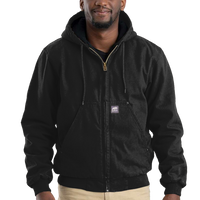 Berne Apparel Men's Heartland Washed Cotton Duck Hooded Jacket, Black, Front view
