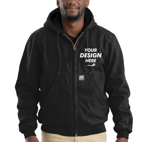 Berne Apparel Men's Heartland Washed Cotton Duck Hooded Jacket, Black, Front view, Mockup