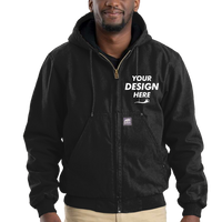Berne Apparel Men's Heartland Washed Cotton Duck Hooded Jacket, Black, Front view, Mockup