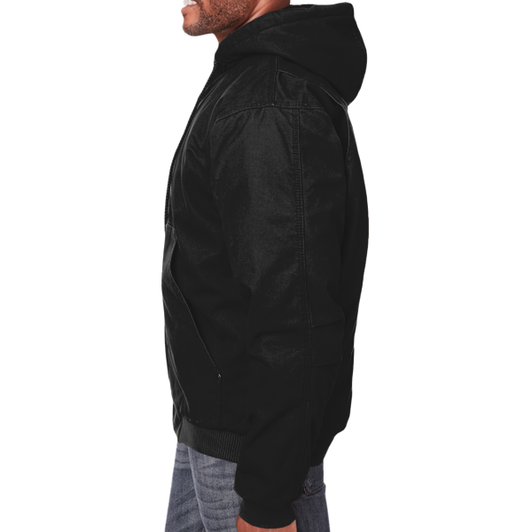 Berne Apparel Men's Heartland Washed Cotton Duck Hooded Jacket, Black, Left Sleeve view