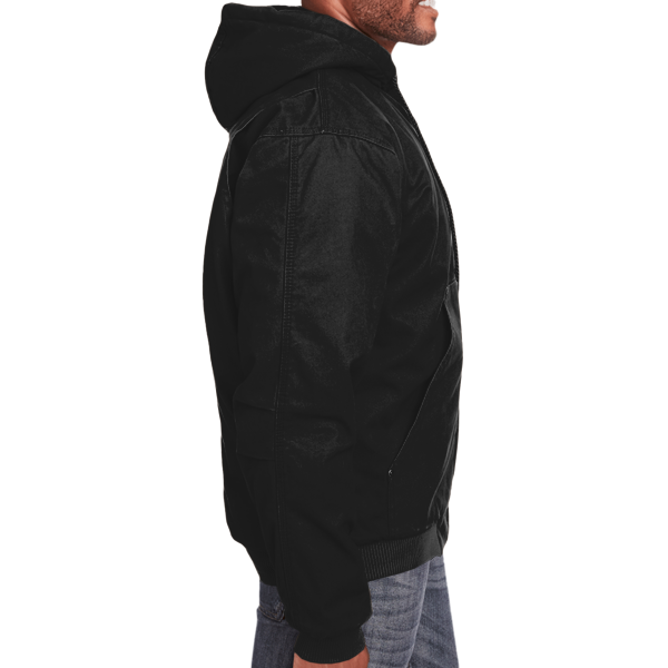 Berne Apparel Men's Heartland Washed Cotton Duck Hooded Jacket, Black, Right Sleeve view