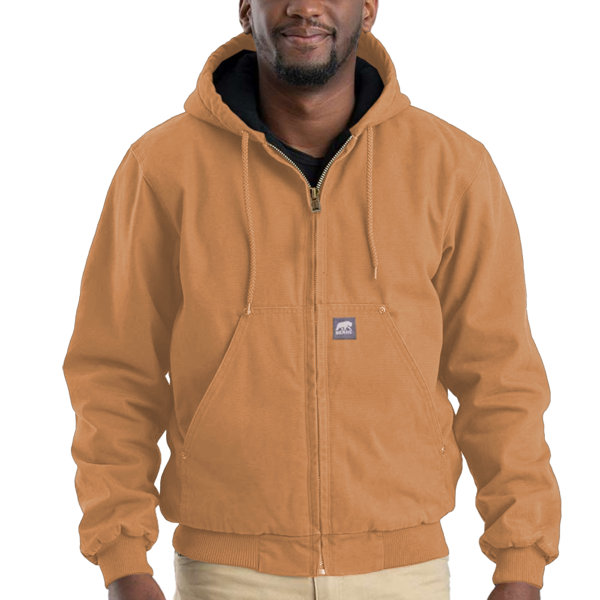 Berne Apparel Men's Heartland Washed Cotton Duck Hooded Jacket, Brown Duck, Front view